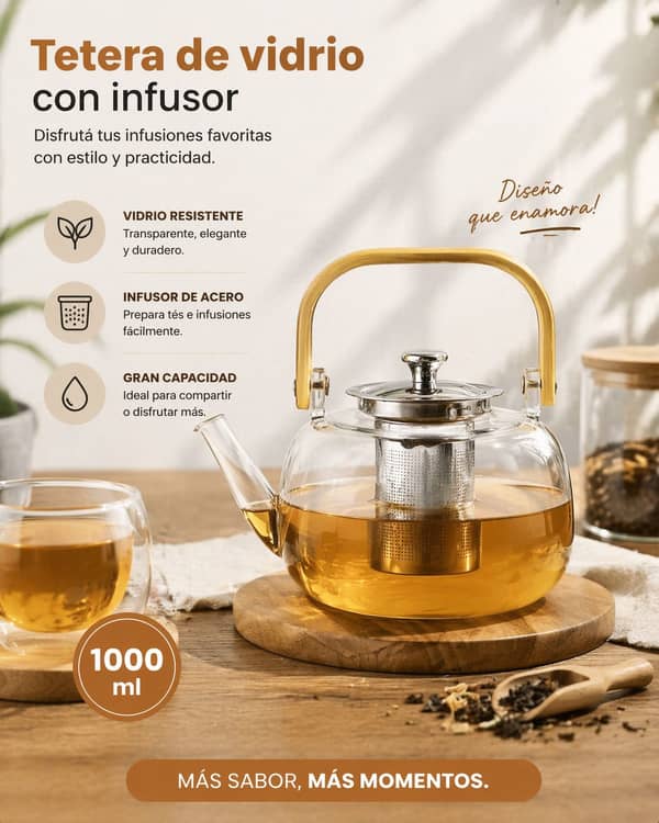 Tetera de vidrio c/ infusor 1 lt
